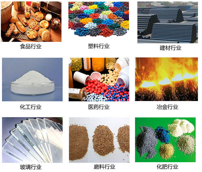  方形振動(dòng)篩適用行業(yè)：食品，塑料，建材，化工，醫(yī)藥等行業(yè)展示圖 